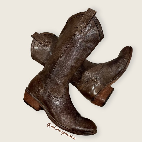 Frye Carson Pull On Brown Leather Southern/Western Cowgirl Festival Party Boots - Picture 15 of 15